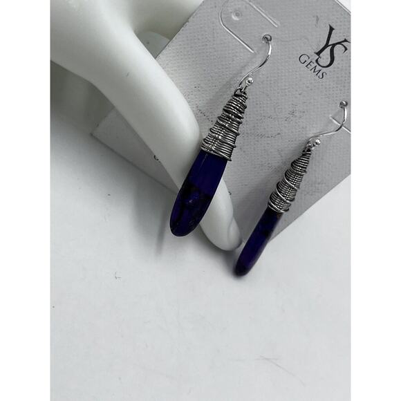 YS gems Purple Copper Turquoise Sterling Silver Teardrop Wrapped artisan Earring - Picture 8 of 10